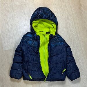 Snozu Kids Puffer Jacket in Navy and Lime